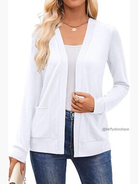 Lightweight Cardigan with Pockets, Long Sleeve Open Front Knit Sweater